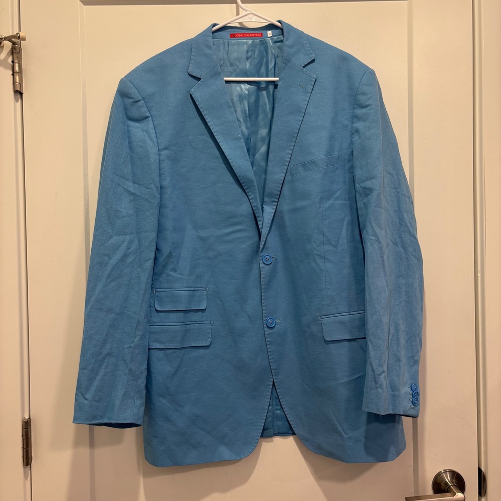 Gino Valentino Mens 44L Light Blue Linen Cotton Modern Fit Blazer Sport Coat